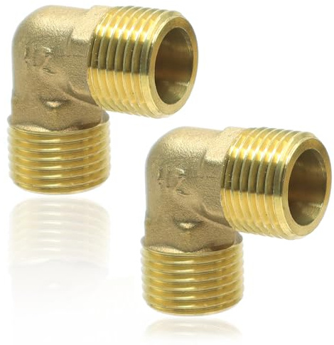 KtbeYTi 2 Stück Messing Winkel 90°, 1/2 AG x 1/2 AG, Hochwertiger Rohrbogen aus Messing für Sanitär und Trinkwasserinstallationen