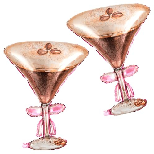 Civaner 2 Pcs Giant Espresso Martini Foil Balloons 32x26 Inches | Tini Bit Older Birthday, Bachelorette Bridal Shower Wedding, Coffee Cocktail Theme, Martini Glass Shape Party Supplies