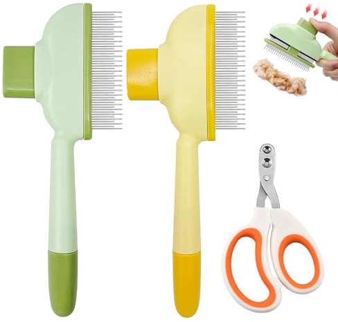 2PCS Pet Combs, 1PCS Cat Nail Clippers, Pet Flea Comb Grooming Brush, Self-Cleaning Hair Removal Brush for Cats and Dogs, Stainless Steel Metal Teeth Comb for Pets Shedding and Tangles