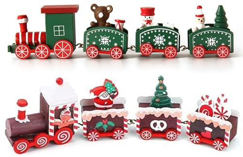 BOTEWO Mini Weihnachtszug aus Holz: 2 Stück Weihnachtszug Deko Holz Zug-Spielzeug für Tischdeko Weihnachten Geschenke (A)