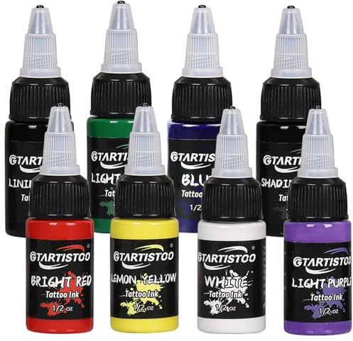 Set de tintas para tatuajes de 8 colores 1/2 oz (15 ml) Tinta kit profesional Suministros para tatuajes