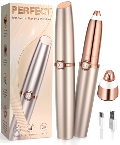 Eyebrow Trimmer for Women, Eyebrow Razor: Rechargeable Eyebrow Hair Remover with 2 Replacement Heads & LED Light, Electric Painless Eye Brow Shaver Facial Hair Removal Device for Eyebrows/Lips/Face