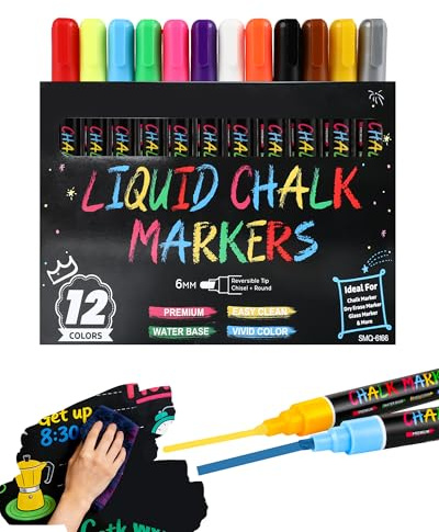 IMALPQPP 12 Feutres Craie Effaçables pour Tableau et Fenêtre – 12 Couleurs Vives, marqueur craie polyvalent, feutre tableau blanc effacable, marqueur tableau blanc effacable et feutre vitre effacable