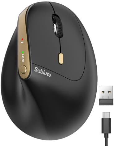 SABLUTE MAM3 Ergonomische Vertikale Maus, Bluetooth, Wiederaufladbare | Leise Kabellos Maus mit 3 Gerät (BT1+BT2+USB), 4 DPI-Stufen, Präzises und Reibungsloses, Funkmaus für Mac, Windows (Schwarz)