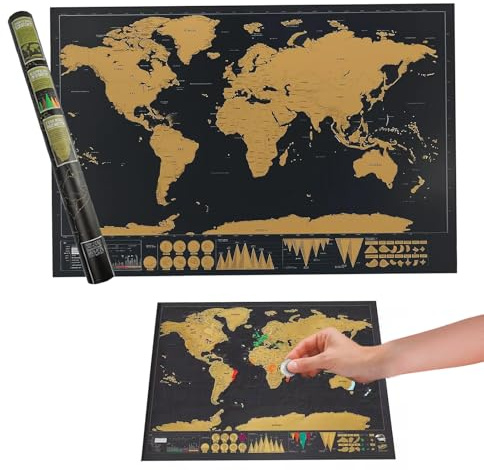 Weltkarte zum Rubbeln 30 x 42 cm für Reisen und Abenteuer | Reisekarte zum Markieren besuchter Länder; dekorative Erinnerung für Wand, Büro, Jugendzimmer oder Geschenkidee.