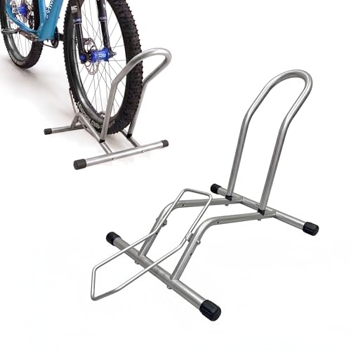 Relaxdays Fahrradständer, 16–29 Zoll, Reifenbreite bis 10,5 cm, Vorder- & Hinterradständer, Boden, 1 Fahrrad, Silber