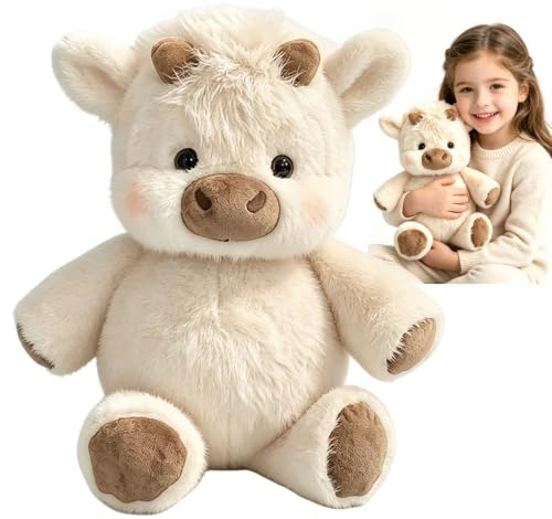 Kuh Kuscheltier, Highland Cow Stofftier Plüschtiere, Kuh Stofftiere zum Kuscheln und Spielen, Laufendes Kalb Puppe, Kuscheltier Für Männer, Frauen, Kinder Und Jugendliche, (45cm,Khaki)