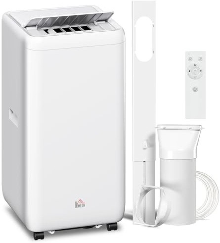 HOMCOM Climatizzatore Portatile 12000BTU 3.5KW 5 in 1, Condizionatore con 2 Velocità, Raffreddamento e Modalità Notte, Deumidificazione, Ventilazione, Timer 24h, Bianco
