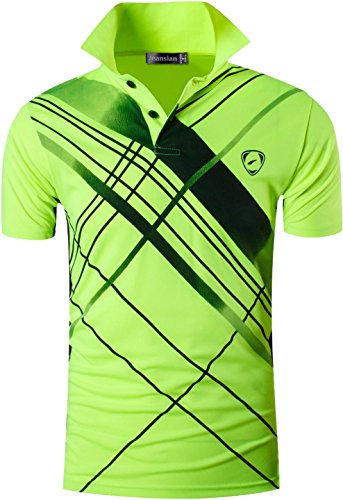 jeansian Men's Short Sleeve Polo T-Shirts Wicking Breathable Running Training Sports Tee Tops LSL226 GreenYellow XL