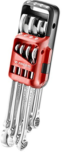 Facom 440 JP8 Schlüssel Satz, mit einem Schutzhülle Tragbarer, Gabel ausgerichtet 15° und dünn, Warenbestand Instant, 8-teiliges Set, Rot, Schwarz,