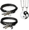 Aroncent 4PCS Schmuck-Set(Halskette und Armband), Edelstahl Tai Chi Yin Yang Partner Anhänger Kette und Leder Armband, Freundschaftsketten Freundschaftsarmband für Herren Damen, Schwarz Weiß Silber