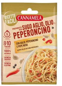 Cannamela, Ricette Facili, Preparato per Sugo Aglio Olio e Peperoncino, Senza Glutine, Pronto in 5 Minuti, Busta da 8-10 Porzioni