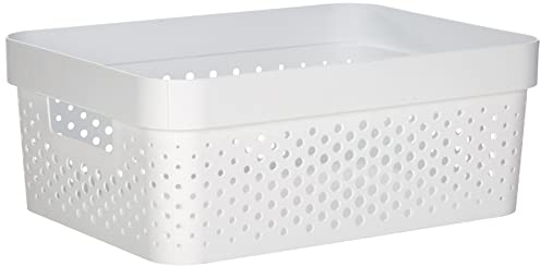 CURVER Panier de rangement Infinity 11L 100% Recyclé - Rangement Multiusage, Empilable et Emboîtable - 35,6 x 26,6 x 13,6 cm - Blanc