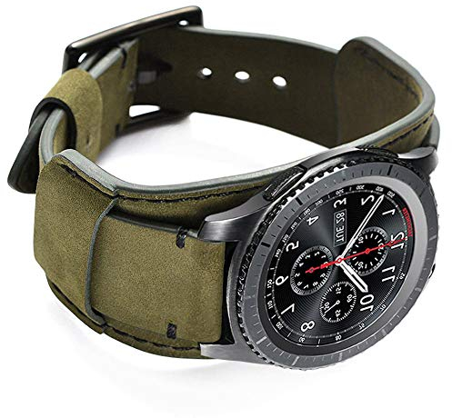 CooBES Kompatibel mit Samsung Galaxy Watch 46mm/Gear S3 Frontier/Galaxy Watch 3 45mm/Classic Armband,22mm Echtes Leder Uhrenarmband Cuff Ersatz Armbänder mit für Männer oder Frauen (22mm, Grün)