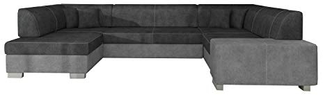 MOEBLO Ecksofa mit Schlaffunktion mit Bettkasten Couch U-Form Polstergarnitur Wohnlandschaft Polstersofa mit Ottomane Couchgranitur - HANA U (Dunkelgrau + Hellgrau (Dora 96+Dora 90), Ecksofa Links)