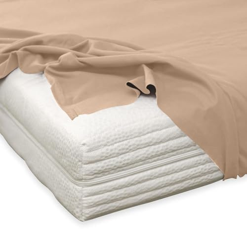 TRAUMSCHLAF Feinbiber Haustuch Bettlaken – warmes Winter-Bettlaken aus 100% Baumwolle, flauschig weich, ohne Spannumrandung, geeignet für Matratzen bis ca. 30 cm – 150x250 cm – Taupe