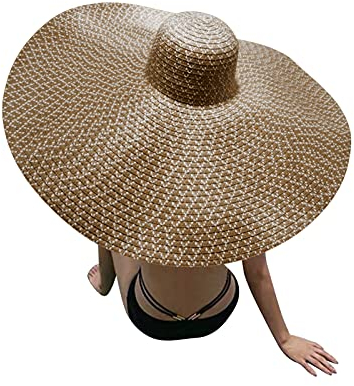 Dasongff Strohhut Damen und Herren Übergroßer Uv Schutz Strandhut Anti-UV Caps, Sonnenschutz Hut Stroh für den Sommer Strand oder Urlaub, Faltbar Strohhut, Groß Krempe Sommerhut,Farbe Natur