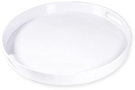 LINDLEMANN White Serving Tray Large Melamine Platter Round Breakfast Trays with Handles for Coffee Table Ottoman Living Room Home Décor Holiday Celebration & Party (17)