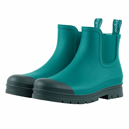 planone Women’s Fashion Waterproof Short Chelsea Rain Boots Durable Non Slip Ankle Rubber Boots Work Booties Lightweight Outdoor Garden Shoes with Removable Insole