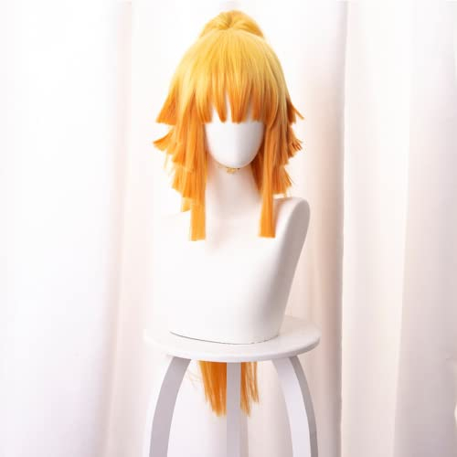 Demon Slayer Perücken Agatsuma Zenitsu/Kimetsu No Yaiba Cosplay Perücke Langer Pferdeschwanz Synthetisch für Mädchen Frauen Halloween Party