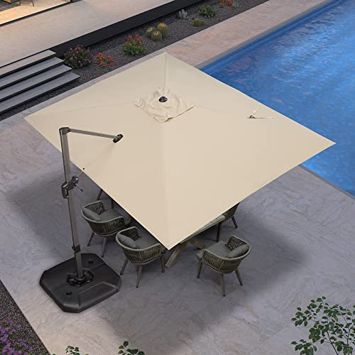 PURPLE LEAF Parasol De Jardin Extérieur 2,7 x 3,5 m Rectangulaire avec Pied en Croix, Parasol Déporté en Aluminium avec Protection UV Toile 240 gr/m2, Parasol avec Inclinaison et Rotation 360°, Beige