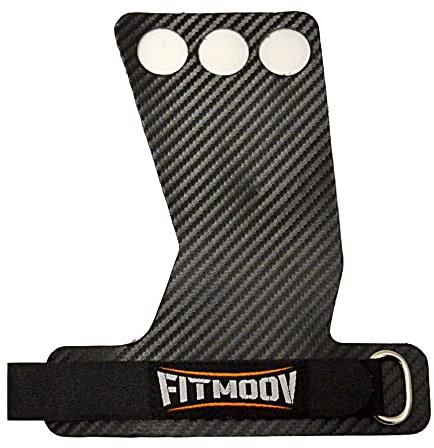 Fitmoov | Manique Sport Carbone 3 Trous | Barre Musculation, Gymnastique, Fitness, Crosstraining, Barre de tractions | Protection Main & Maintien Poignet | Grip Gant Musculation Homme & Femme… (M)
