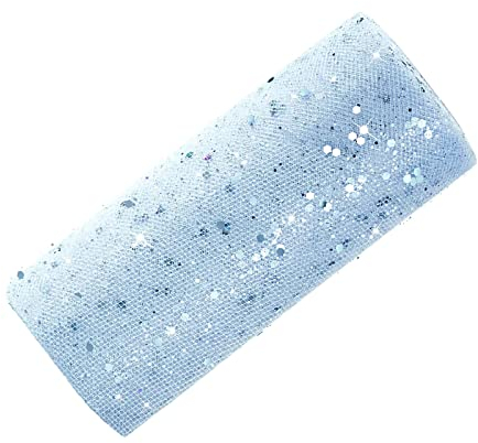 Tüll Stoff Tüll Rolle mit kleine Pailletten Glitzer Dekostoff Tüllband für Hochzeit Party Bankett Deko Handwerk Hochzeit Tischedeko Geschenk Bogen 25 Yards x 15cm (Blau)