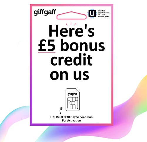 Giffgaff Sim Cards Pay As You Go Cell Phone Unlimited Call Text Data Sim Card-fit all Devices-2G 3G 4G-No cntract 5 Bonus Credit Added When You Topup £10 First Time