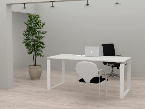 Mesa de Oficina con Estructura de Marco Cerrado Blanco, para teletrabajo, despachos, Sala de Estudios y Ordenadores. con Gran amplitud para Dar más Comodidad. (Blanco, 140x60)
