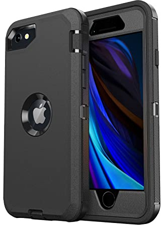 jaroco for iPhone SE Case 2022/2020/3rd/2rd,iPhone 8/7 case [Shockproof] [Dropproof] [Military Grade Drop Tested] with Non-Slip Removable Heavy Duty Full Body Phone Case-Black
