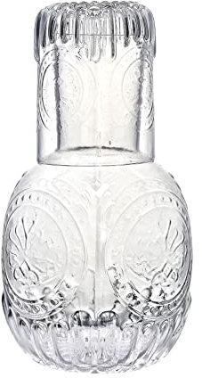 MISNODE Crystal Bedside Night Carafe Pitcher and Tumbler Glass Set, Vintage Nightstand Glass Carafe with Cup to Keep Hydrated Small Water Carafe for Home