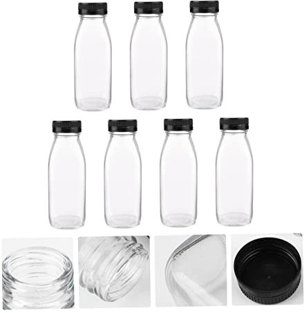 PLAFOPE 8pcs Glass Milk Bottles Juice Bottles and Yogurt for Storing Milk Juice Yogurt for Home Kitchen Use