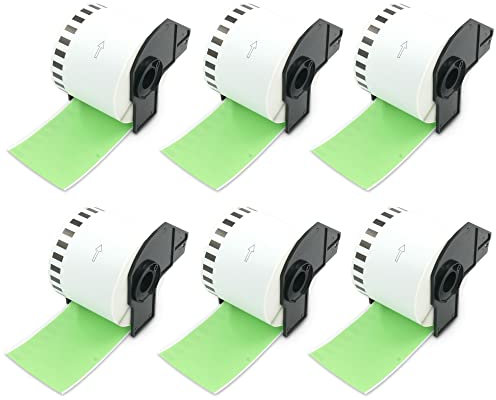 BETCKEY - 6 DK-22205 Rouleau de Papier Continu Compatible avec Brother, 62mm x 30.48m, 6 Étiquettes Couleur Vert pour Imprimantes d'Étiquettes QL Brother