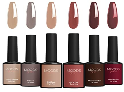 Moods Gellac 6-teiliges Nagellack Set – 8ML – Gel-Nagellack – Gel-Nagellack – UV-LED-Gel-Nagel – Maniküre-Set – Semi-permanenter Gellack (Day in Paris)