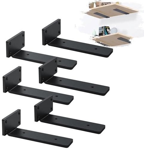MLOQI Black Heavy Duty 5mm Thick Floating Shelf Brackets Metal Brackets 6 Pack (8 Inches)