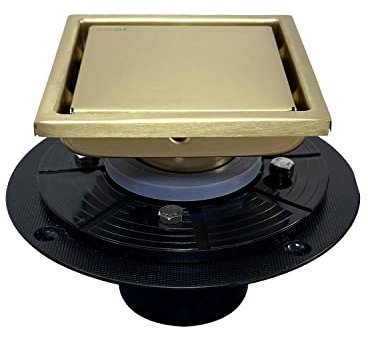 SISEHO Quadratischer Duschablauf für Bodenablauf, 10,2 cm, gebürstetes Gold