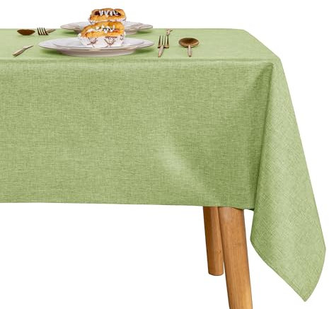 JIUZHEN Grün Tischdecke Abwaschbar Tischdecken Leinenoptik für Esszimmer, Garten, Outdoor,Hochzeiten Wasserabweisend Tischtuch Eckig 110x140 cm