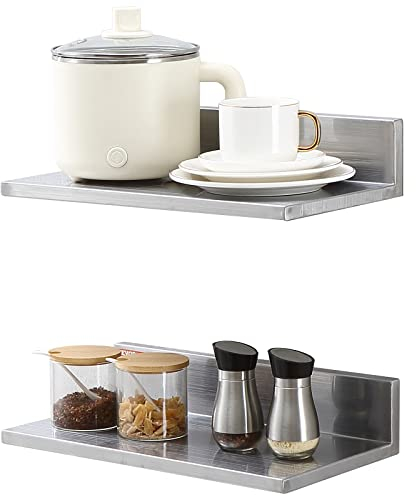 VEVOR Étagère Murale 2PCs 406x218x85 mm Tablette Flottante en Acier Inoxydable avec Dosseret Charge Max. 20 kg Design Ouvert pour Livres Cadre Photo Plante Épices Salon Bureau Salle de Bains Cuisine