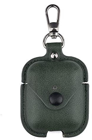 CasurvivePro Custodie per cuffie per AirPods, custodia in pelle PU business cover con moschettone Apple AirPods 2a generazione 1a custodia di ricarica verde