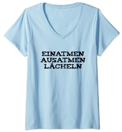 Damen Einatmen Ausatmen Lächeln Lustiges Yoga Anti Stress Motiv T-Shirt mit V-Ausschnitt