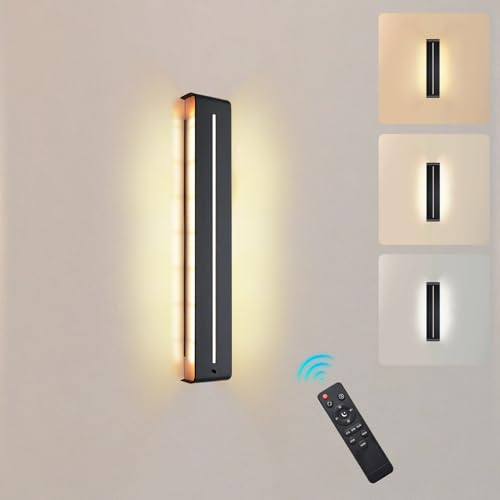 KYOTECH Wandleuchte Innen 24W Led Wandlampe Schwarz,Dimmbar 3000K/4000K/6500K Wandbeleuchtung Ra>80 Wandlicht 50cm Wandlampen Für Treppenhaus,Schlafzimmer,Wohnzimmer Up Down Leuchten Innen