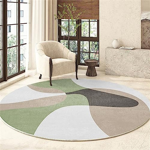 Highdi Tapis Rond Salon, Moderne Ligne Minimaliste Tapis de Sol Décoration Antidérapant pour Salon Chambre Cuisine Balcon Terrasse Salle à Manger Intérieur Extérieur (100cm,Vert)