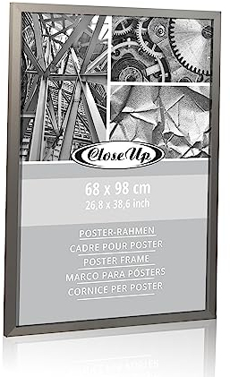 Close Up Posterrahmen 68x98 cm Silber Holzdekor – Bilderrahmen mit bruchsicherer PVC-Glasscheibe - Profilbreite 30 mm | Für Poster, Kunstdrucke, Plakate
