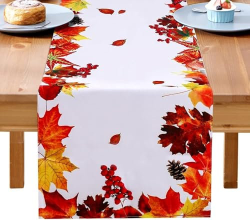 mizikuu Tischläufer Herbst,135 * 40 cm Herbstlicher Läufer Leinenoptik Retro Naturstil Tischdecke Strapazierfähig Tischläufer Küche Tisch Dekoration für Familienfeiern, Hochzeiten, Hoteldekorationen