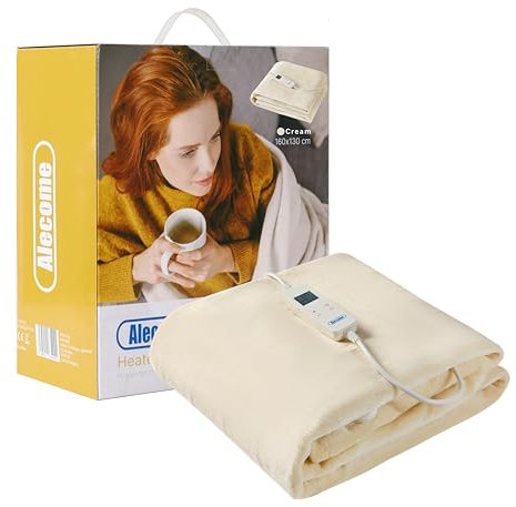 Alecome Electric Heated Throw Blanket 10 Heat Settings Washable 220gsm Fleece with Digital Remote Timer - 160cm x 130cm (Cream)