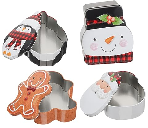 EXCEART 4pcs Box Cartoon Candy Cases Christmas Candy Tins Container Candy Packing Case Snowman Cookie Tins Christmas Biscuits Tin Christmas Cookie Jar Unique Gingerbread Wrought Iron