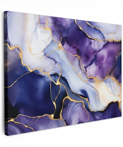 MuchoWow© Impression sur Toile Peinture 40x30 cm Tableau Mural Decoration Salon Reproductions de Tableaux Murale Moderne Marbre - Or - Violet - Abstrait