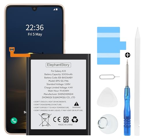Akku für Galaxy A33 5G SM-A336 5000mAh Batteriecode EB-BA536ABY Li-Polymer Ersatzakku mit Reparaturwerkzeugsatz