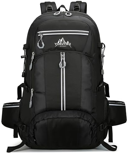 VOKUVIKU Trekkingrucksack Reiserucksack Campingrucksack Wanderrucksack Großer Rucksack für Herren Damen 50L (1er Pack), Schwarz