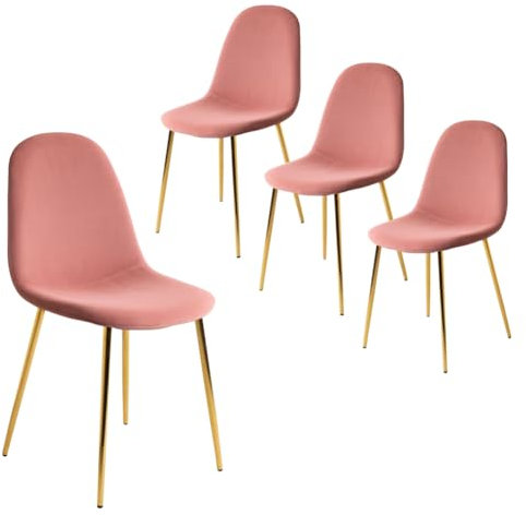PraTiKo Life Sedia Poltrona in Velluto Morbido, Sala da Pranzo Cucina, Gambe in Metallo Oro, Seduta Ergonomica Design Moderno (4pezzi Rosa Cipria)